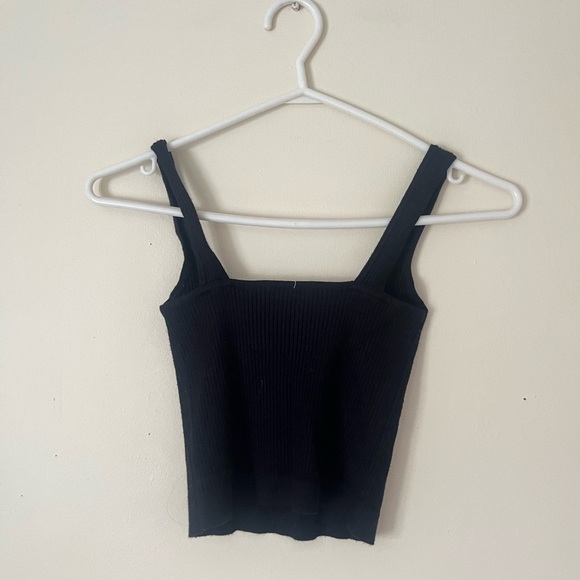Black Square Necked Ribbed Women's CropTop - Picture 2 of 3